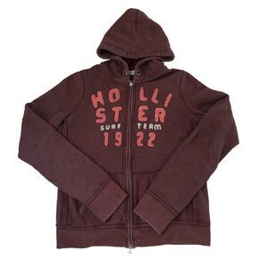 Hollister Juniors Zip Hoodie Surf Team Burgundy Pockets Size Large